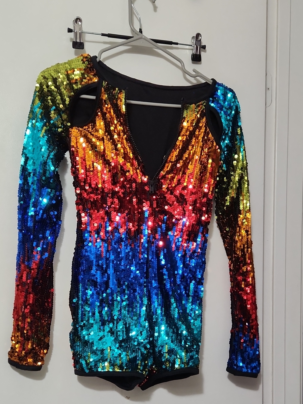 Weissman Red Gold Teal Sequin Performance One Piece Outfit Sz LC